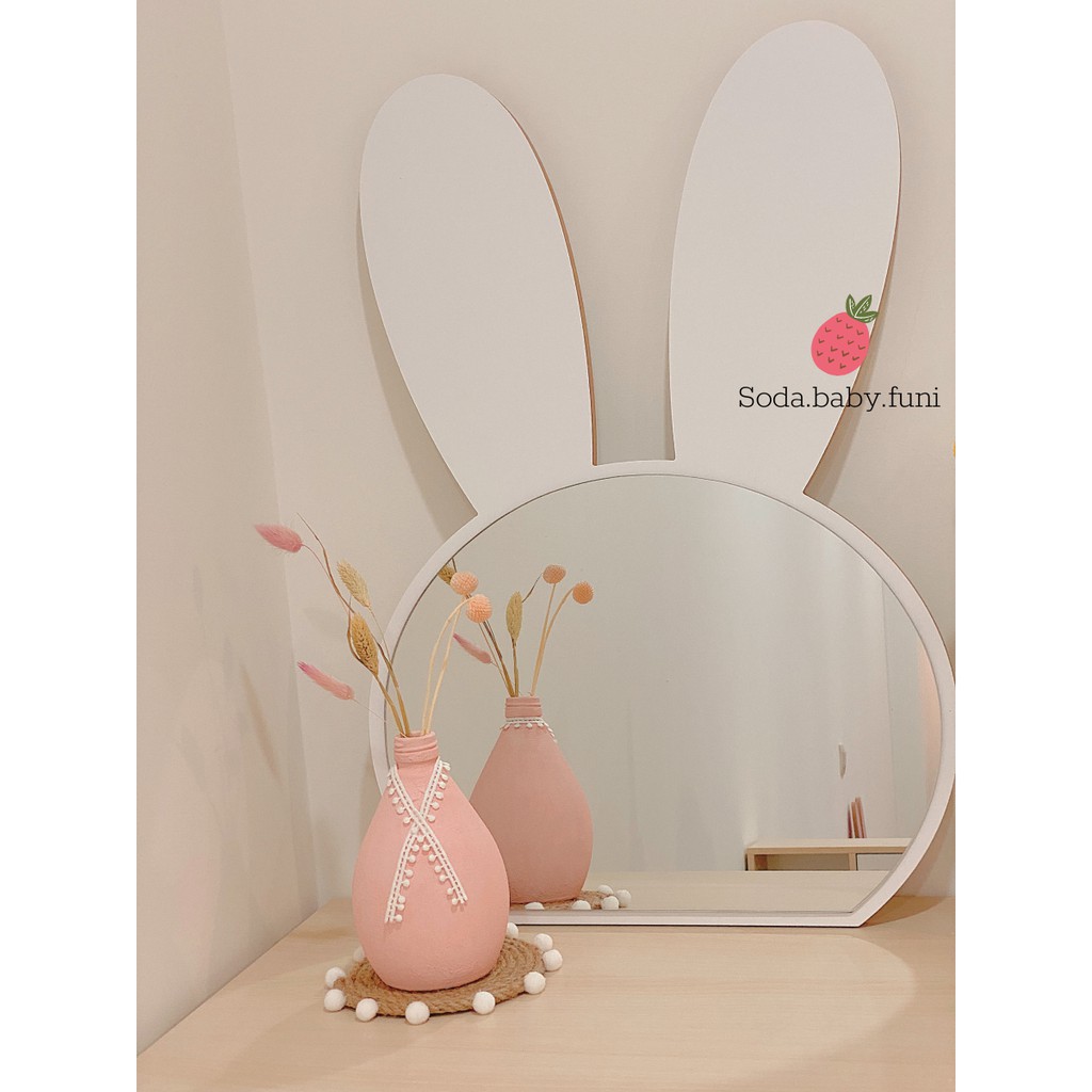 .. Gương thỏ bàn trang điểm, decor phòng kích thước lớn 40x58cm màu trắng hồng dễ thương mã 001