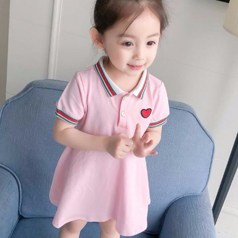 Đầm cotton ngắn tay in họa tiết trái tim đáng yêu dành cho bé gái