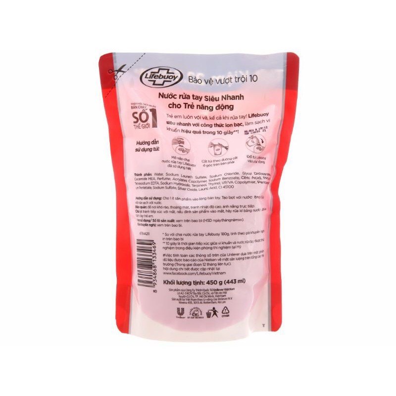 Nước rửa tay Lifebuoy bảo vệ vượt trội 500g tặng kèm kem đánh răng PS Trà xanh 80g