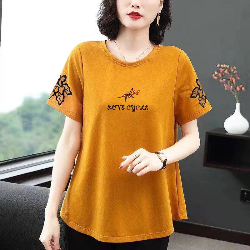 Áo Thun Tay Ngắn Cổ Tròn In Họa Tiết Plus Size Cho Phụ Nữ Trung Niên