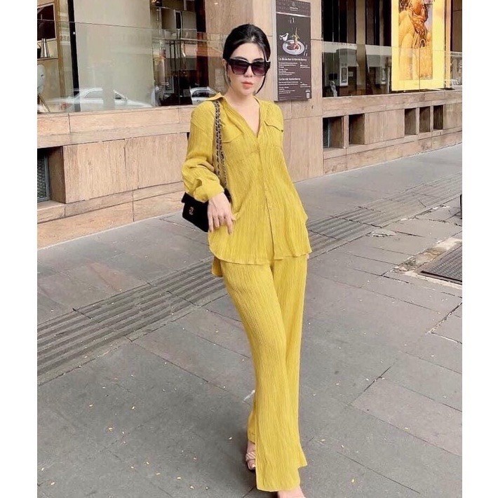 Sét bộ sơ mi xốp gân 2 nắp túi dài tay