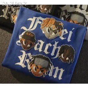 DaDuHey Men's American-Style Leisure Washed-out Vintage Distressed Printed Crew Neck Casual Hooded Sweater