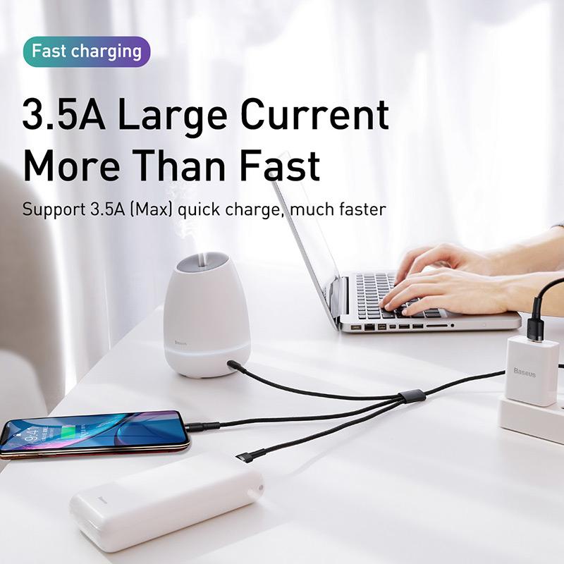 Cáp USB Baseus Kevlar 3 Trong 1 Đầu Sạc Nhiều Cổng USB Type C Sạc Nhanh Cho  XR X Xs Max Samsung S9 S10 Xiaomi- HSHOP