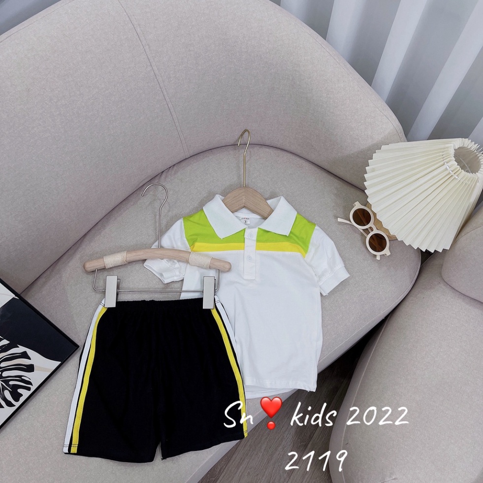 Đồ bộ mùa hè cho bé trai, Bộ quần áo có cổ phối màu thể thao cho bé size 10-30kg