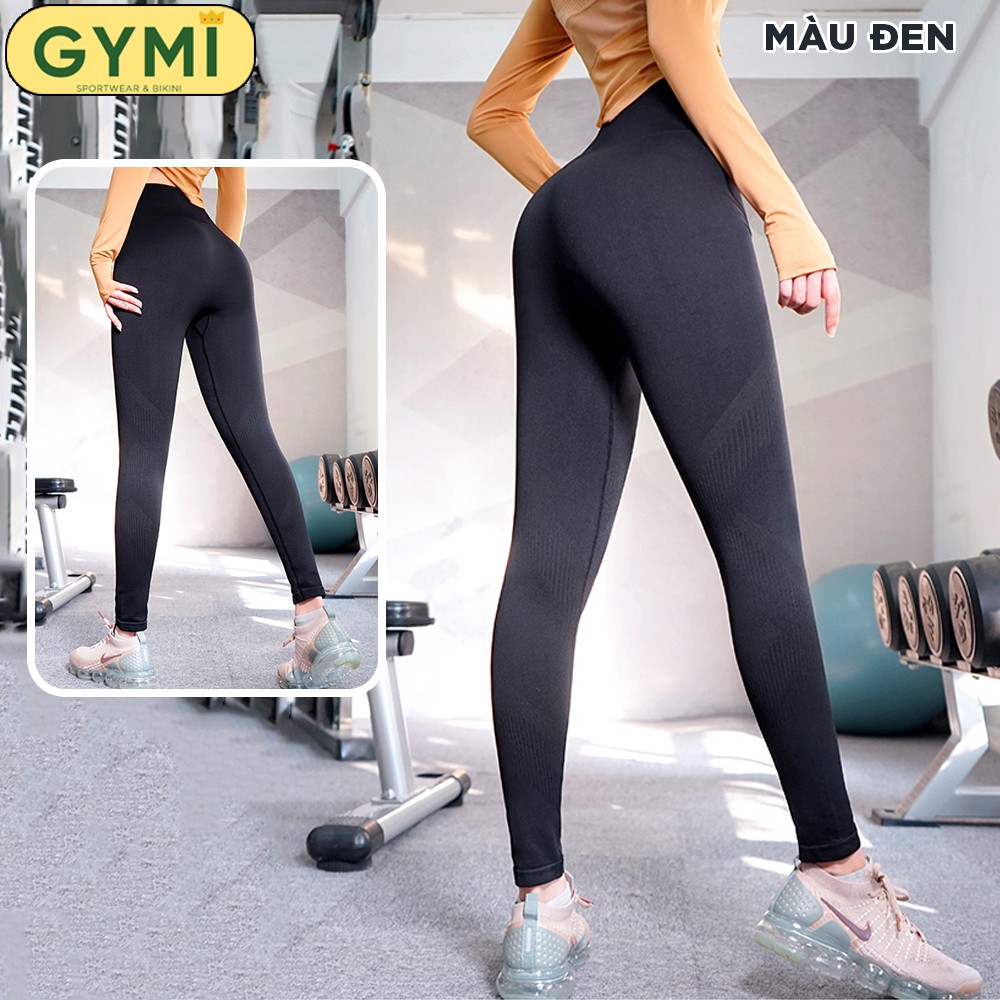 Quần tập gym yoga nữ GYMI QD12 dáng dài legging thể thao cạp cao nâng mông hoạ tiết vân chìm ống quần
