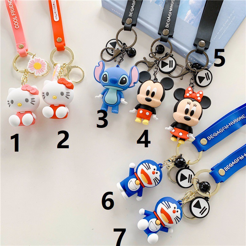 cute cartoon mickey stitch doraemon keychain móc khóa with strap