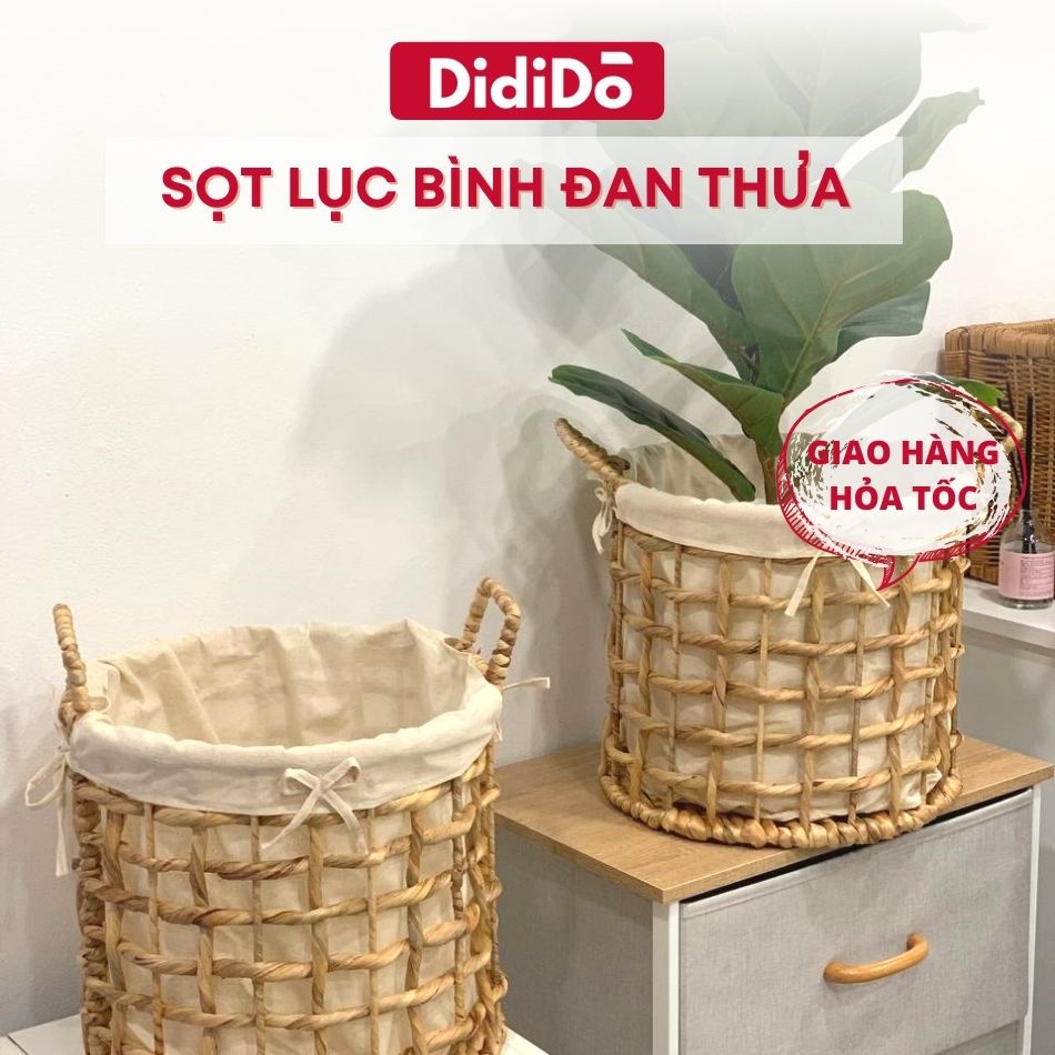 Sọt lục bình đan thưa có vải lót 28cm