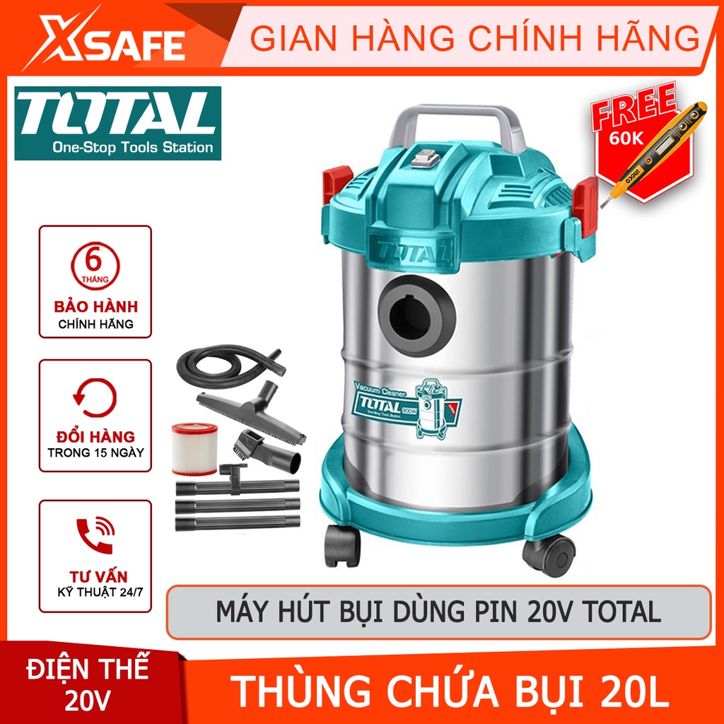 Máy hút bụi dùng pin 20V TOTAL TVLI2005 Máy quét dọn cầm tay có bình chứa 20L thép không gỉ - Không bao gồm pin và sạc