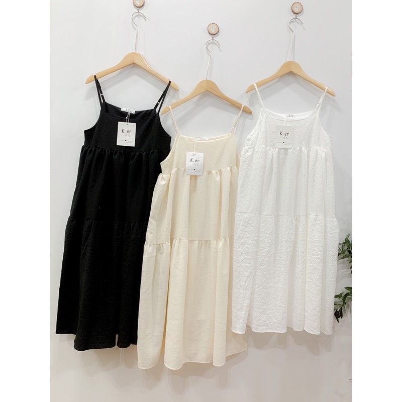 Váy hai dây đầm babydoll dáng dài trắng đen kem có dây điều chỉnh 2 lớp dày dặn không lộ KOZODA D10 | BigBuy360 - bigbuy360.vn