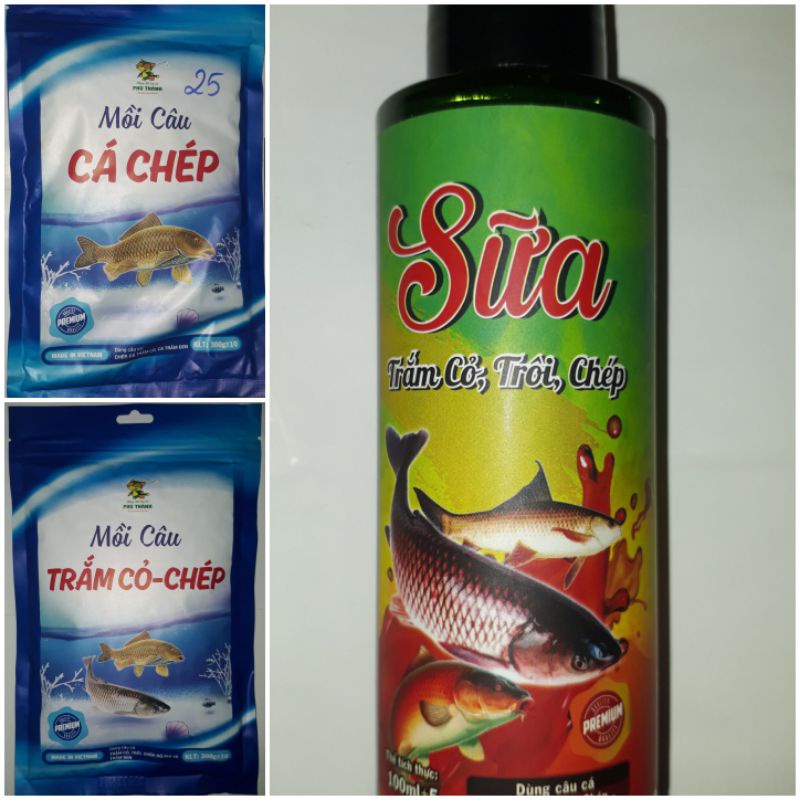 Combo_bài mồi gồm Mồi Câu Cá Chép,Trắm Cỏ-Chép và Tinh Mùi Sữa Trắm _trôi _chép, Hãng Phú Thành