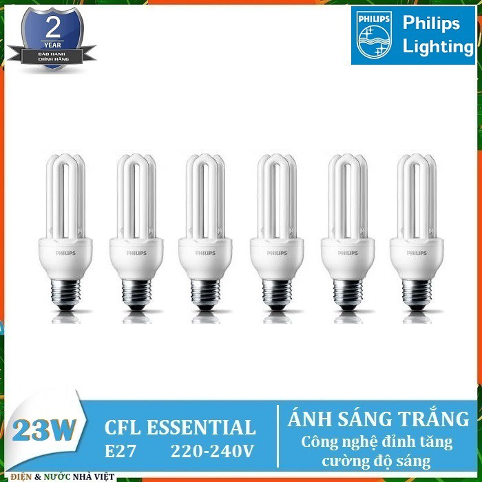 COMBO 6 BỘ - BÓNG ĐÈN PHILIPS ESSENTIAL 23W E27  HUỲNH QUANG COMPACT ( TIẾT KIỆM ĐIỆN - ÁNH SÁNG TRẮNG & VÀNG )