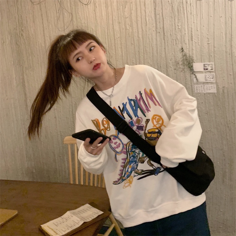 Áo Nỉ Nữ Dài Tay Cổ Tròn Thời Trang Hàn Mới