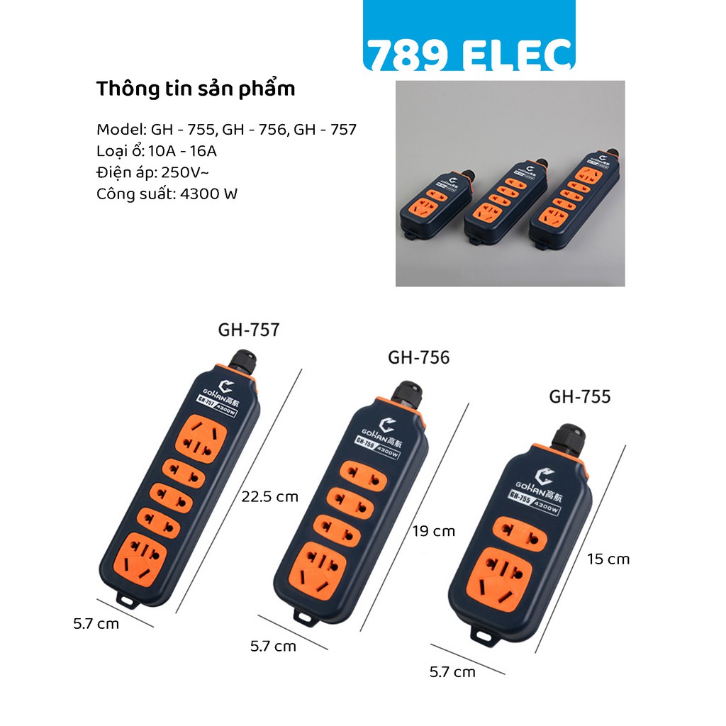 Ổ cắm điện chống va đập Gohan 4300w 10A - 16A