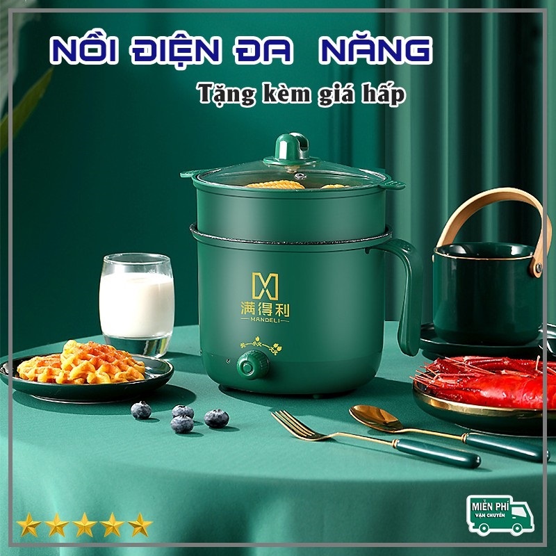 Nồi lẩu mini có tay cầm tặng kèm khay hấp nhựa chống dính đa năng chiên, xào, nấu lẩu nhanh chóng tiện lợi