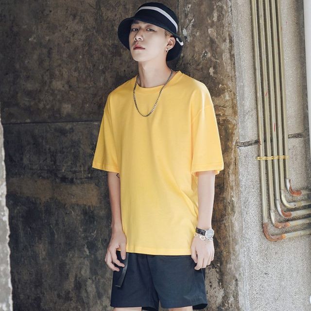 áo thun tay lỡ màu vàng nam &amp; nữ FOME RỘNG có chọn size, chất thun xịn 8l-vm09