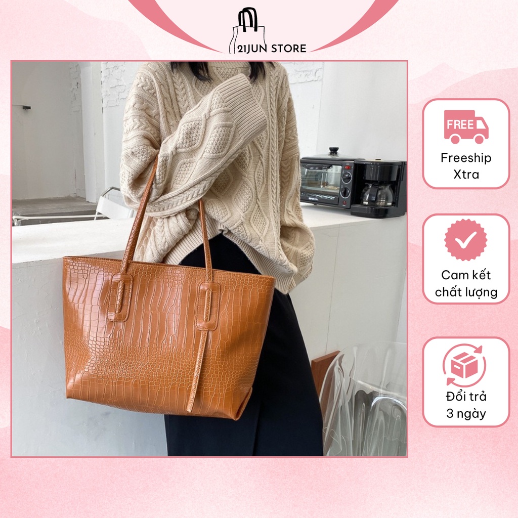 Túi xách da nữ đeo vai vân cá sấu cao cấp đi học đi chơi đi làm, túi tote da size to tiện dụng - 21JUN STORE