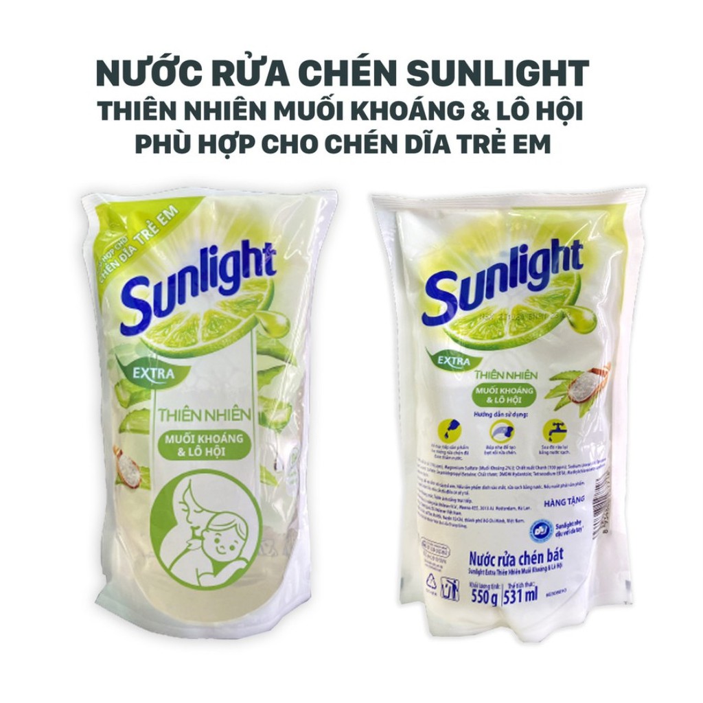 Nước rửa chén Sunlight muối khoáng & lô hội 550ml - an toàn cho trẻ nhỏ