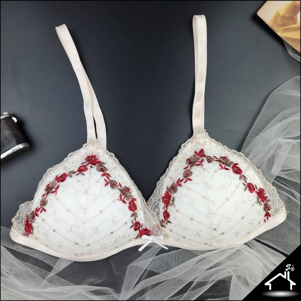Bộ đồ lót sexy by Nhà Sò ren trắng viền hoa đỏ quần công chúa NS030 | BigBuy360 - bigbuy360.vn