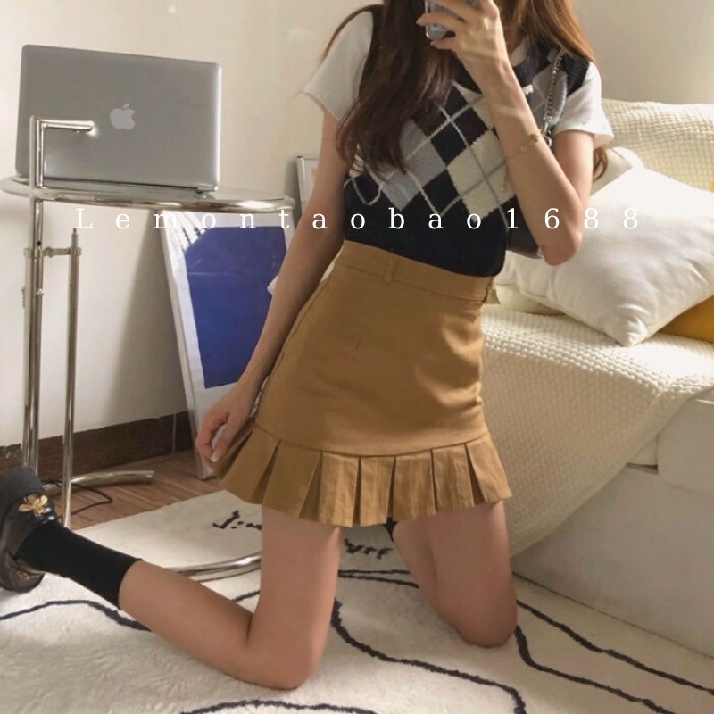Chân váy ngắn chữ A xếp ly, cạp cao Lemon tao bao