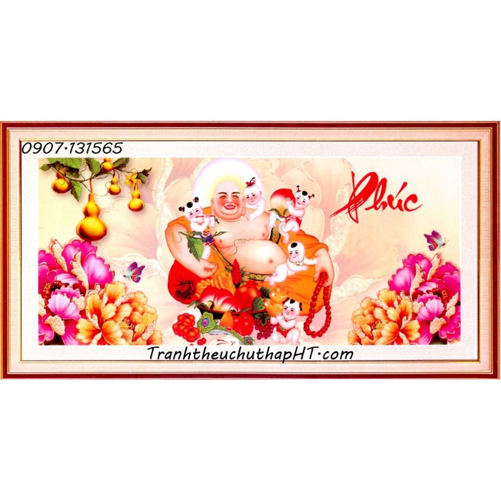 Tranh thêu chữ thập 3D Phật Di lặc đồng tử đại phúc 85*43cm LV3136