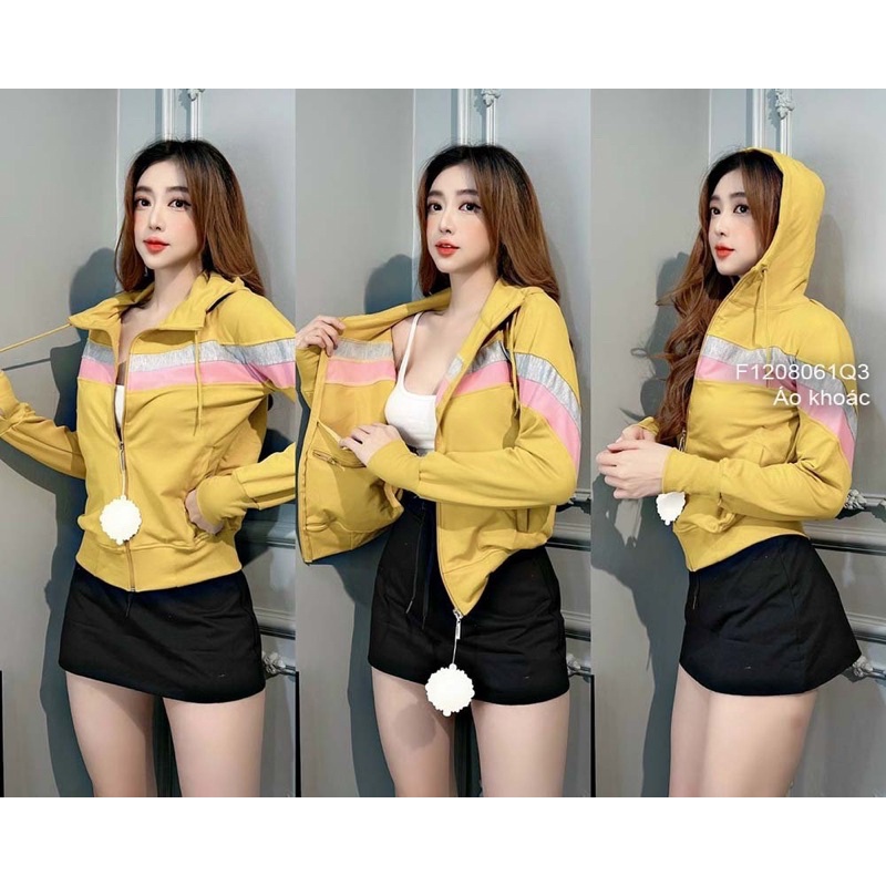 Áo khoác tay dài có mũ chùm ngực viền sọc màu cá tính VIENS STORE
