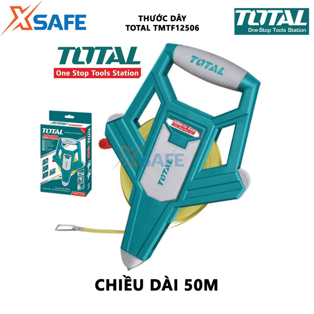 Thước dây làm bằng sợi thủy tinh TOTAL TMTF12506 Thước cuộn thủy tinh dài 50m, bề rộng lá thước 12.5mm - [XSAFE]