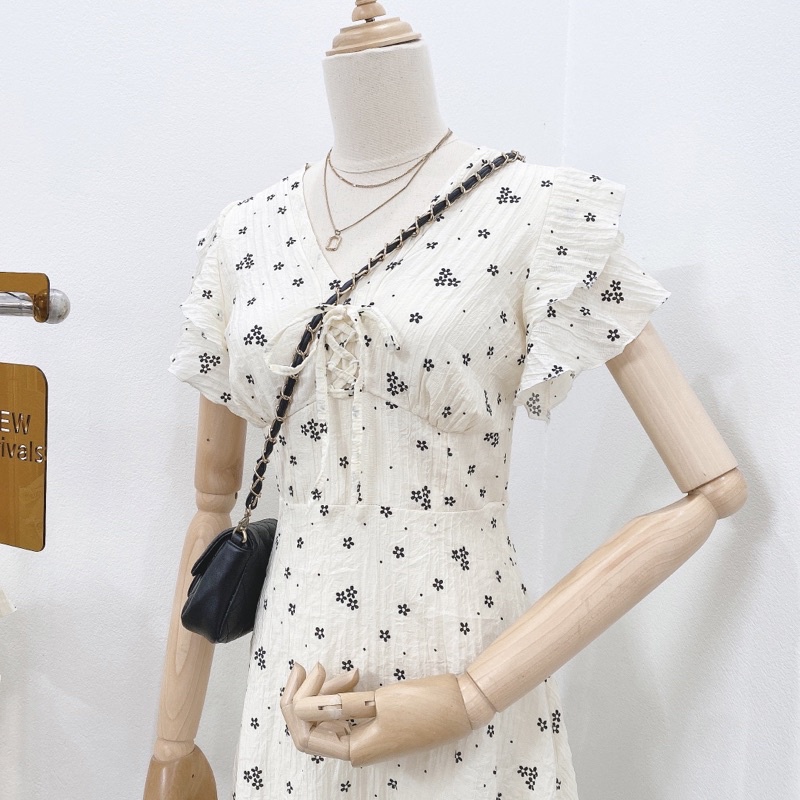 Váy Hoa Nhí Tay Cánh Tiên, Đầm Xoè Hoa Nhí Đũi Mát