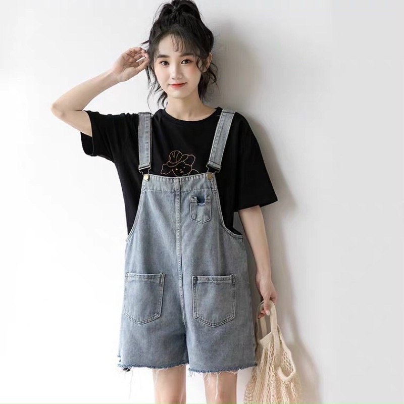 Yếm jean nữ kiểu yếm short nữ phối túi rách trẻ trung phong cách Hàn Quốc thời trang 2KJEAN