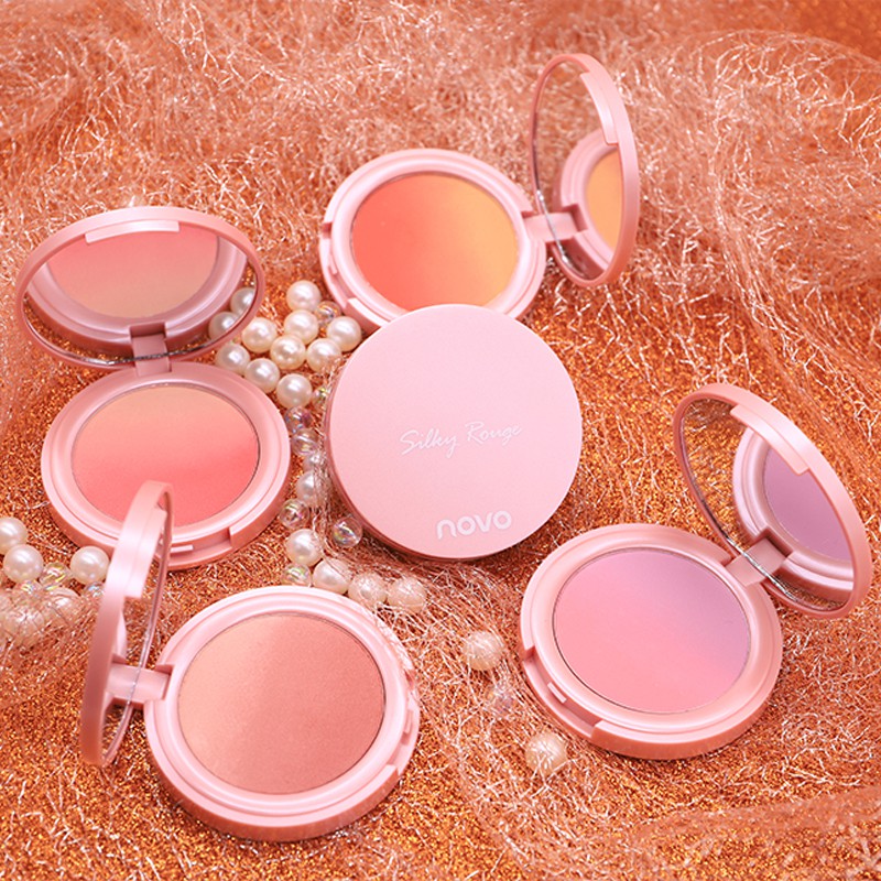 ♕Bảng Phấn Má Hồng NOVO Hai Màu Nude Tự Nhiên Kèm Cọ Tán Phấn #5259