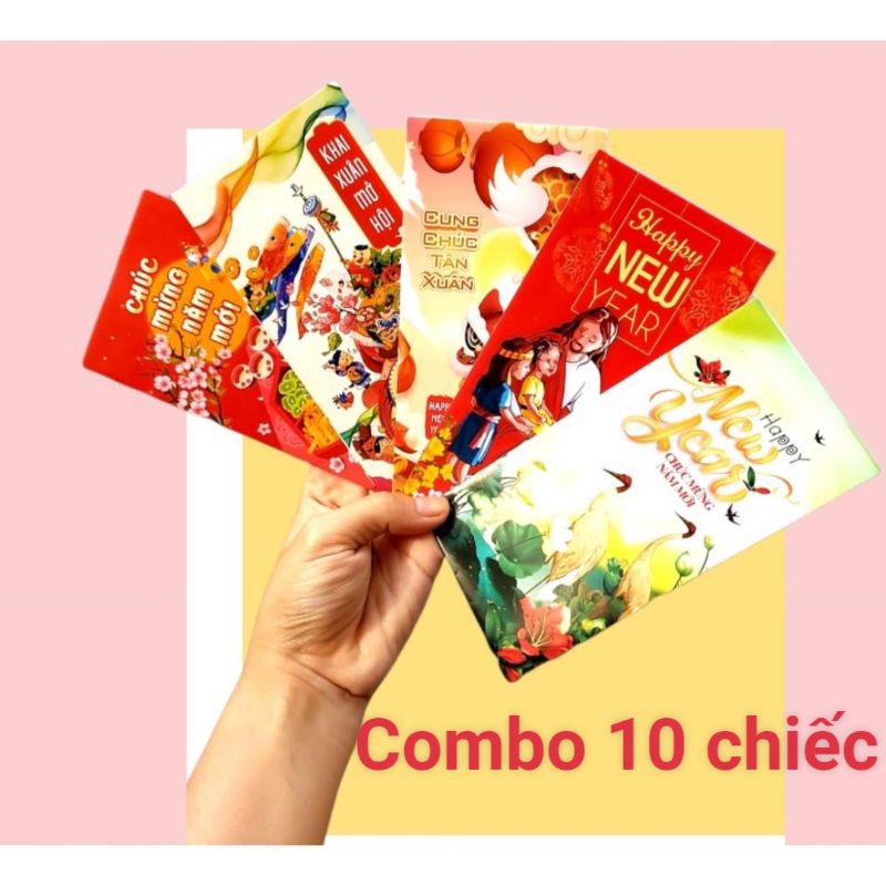 COMBO 10 Bao Lì Xì 2023 Giá Sỉ Rẻ Tết Độc Lạ Màu Đỏ Đẹp Hoạt Hình Nhâm Dần Cute Dễ Thương Thần Tài Tiền Đô