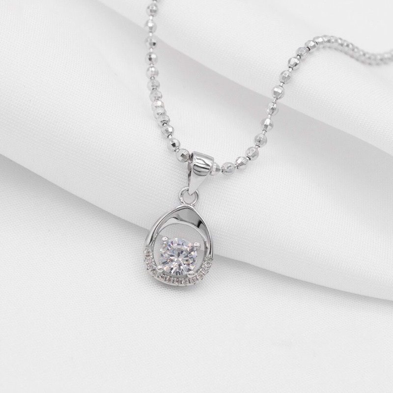 Mặt dây chuyền hình vuông giọt nước sang trọng nạm đá cz bạc thật NGỌC MẬU