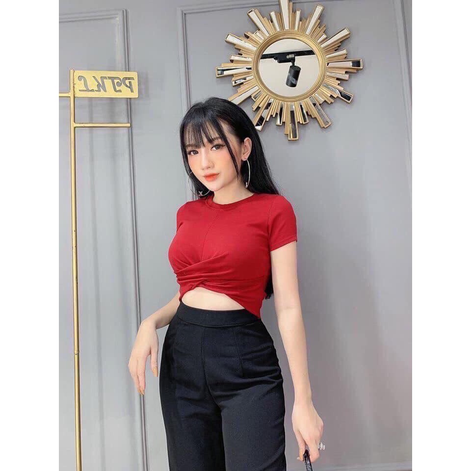 Áo thun xoắn eo crop top cực xinh chất thun gân cực mịn