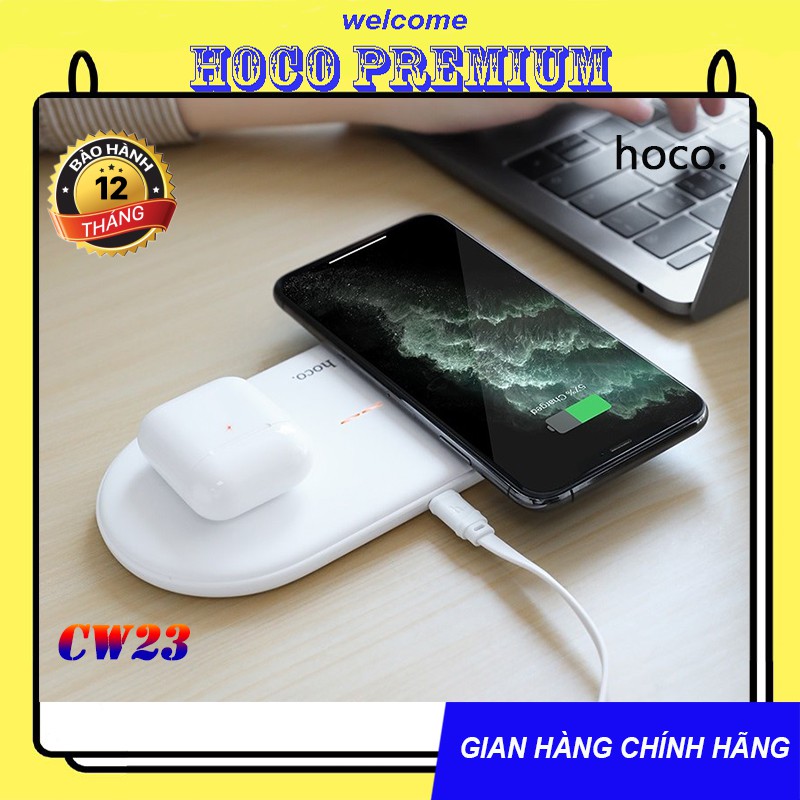 DOCK SẠC NHANH KHÔNG DÂY HOCO CW23 / 2 IN 1 / 10W SẠC IPHONE/ANDROID - CHÍNH HÃNG