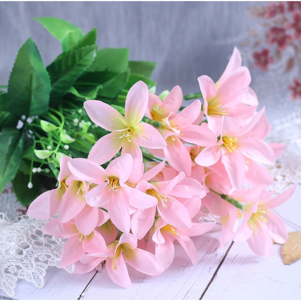 Hoa lụa cao cấp, cành hoa thủy tiên Nhật 18 bông trang trí phòng khách, cửa hàng siêu xinh