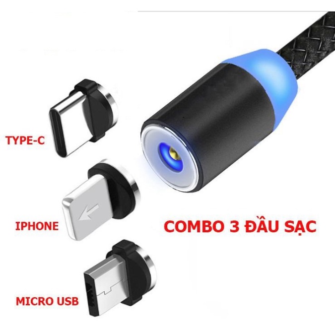 Dây cáp sạc nam châm 3 đầu cho iphone và android siêu nhanh