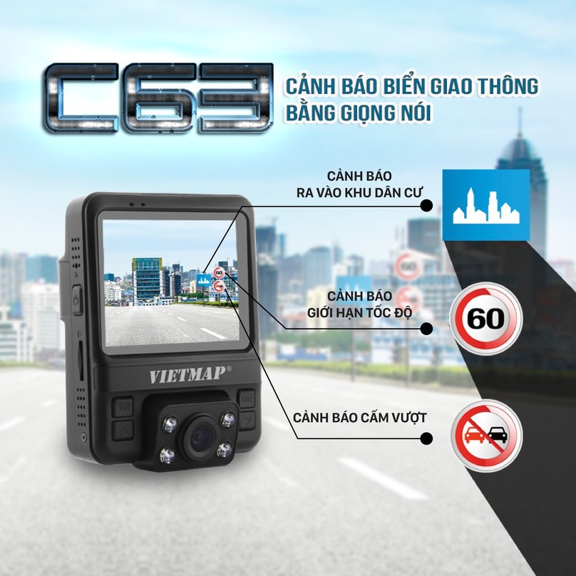 Camera hành trình VietMap C63 Ghi Hình Cùng Lúc Trước & Trong xe