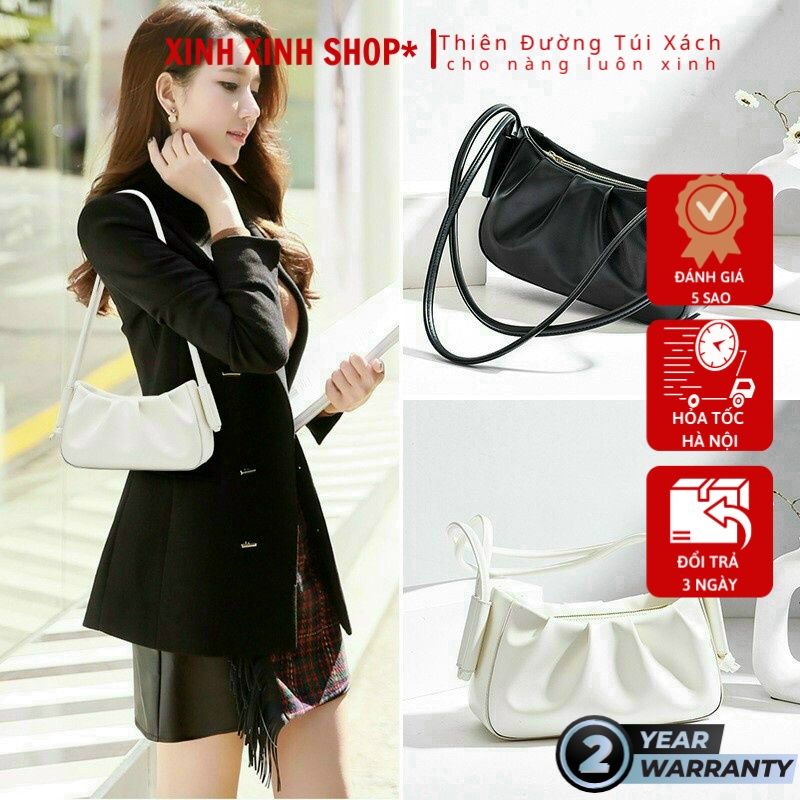 TM35-Túi xách nữ đeo vai kẹp nách phong cách hàn quốc giá rẻ 24cm 2 màu đen trắng 2 ngăn rộng để đồ thoải mái