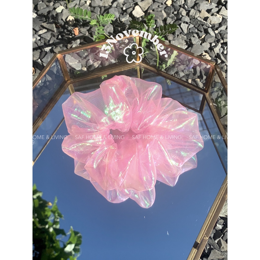 Scrunchies Vải Hologram Ánh Dạ Quang Xà Cừ Hot Trend Cột Tóc Vải Buộc Tóc Hàn Quốc Hiện Đại Dễ Thương Trơn