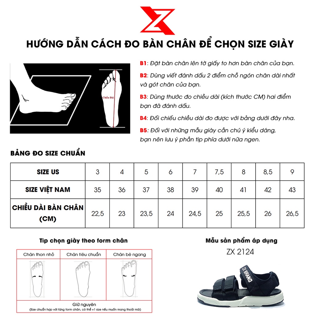 Giày sandal Nam Nữ ZX 2124 - 3 quai - Black White