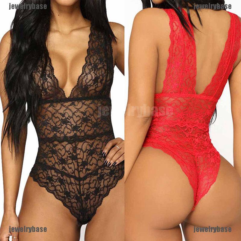 Bộ nội y áo liền quần vải ren xuyên thấu gợi cảm cho nữ