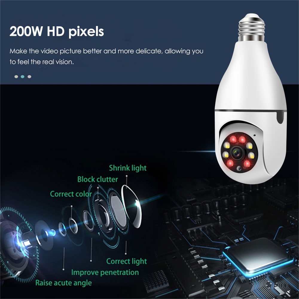 2022 1080P 360 Xoay Tự Động Theo Dõi Camera Toàn Cảnh Bóng Đèn Không Dây JXLCAM Wifi PTZ Cam IP Quan Sát Từ Xa An Ninh bóng Đèn Giao Diện