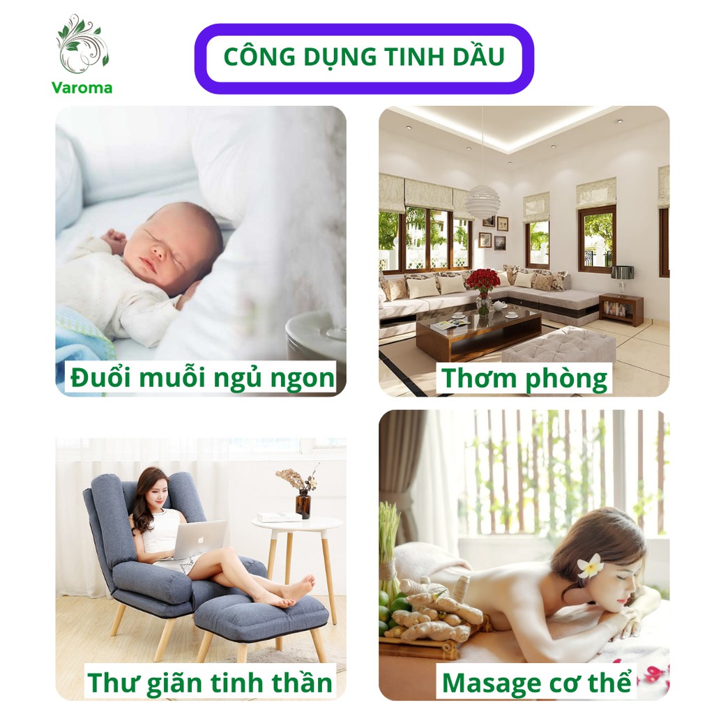 [Giá sỉ 100ml] Tinh dầu thiên nhiên nguyên chất thơm phòng đuổi muỗi giấy kiểm định Quatest 3 nhập khẩu COA VAROMA