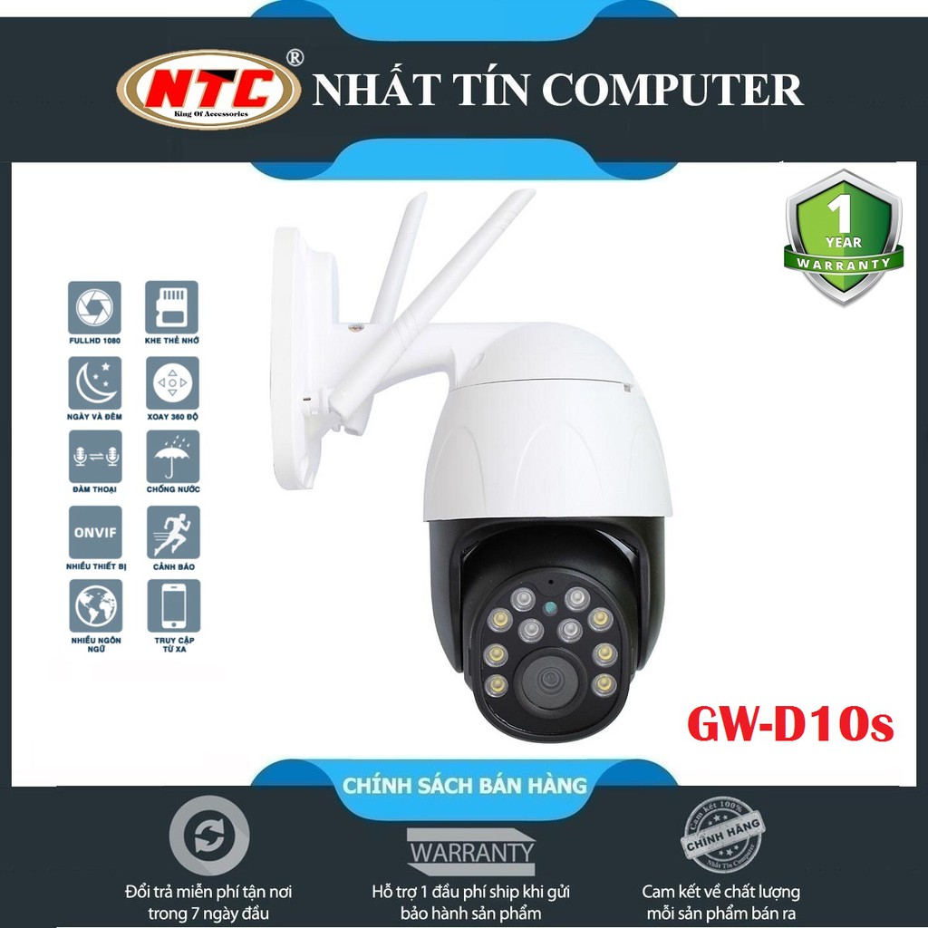 Camera IP Wifi Ngoài trời Yoosee GW-D10s PTZ 2 Râu FullHD 1080P 6 LED trợ sáng, 4 LED hồng ngoại, xoay 355 độ (Trắng)