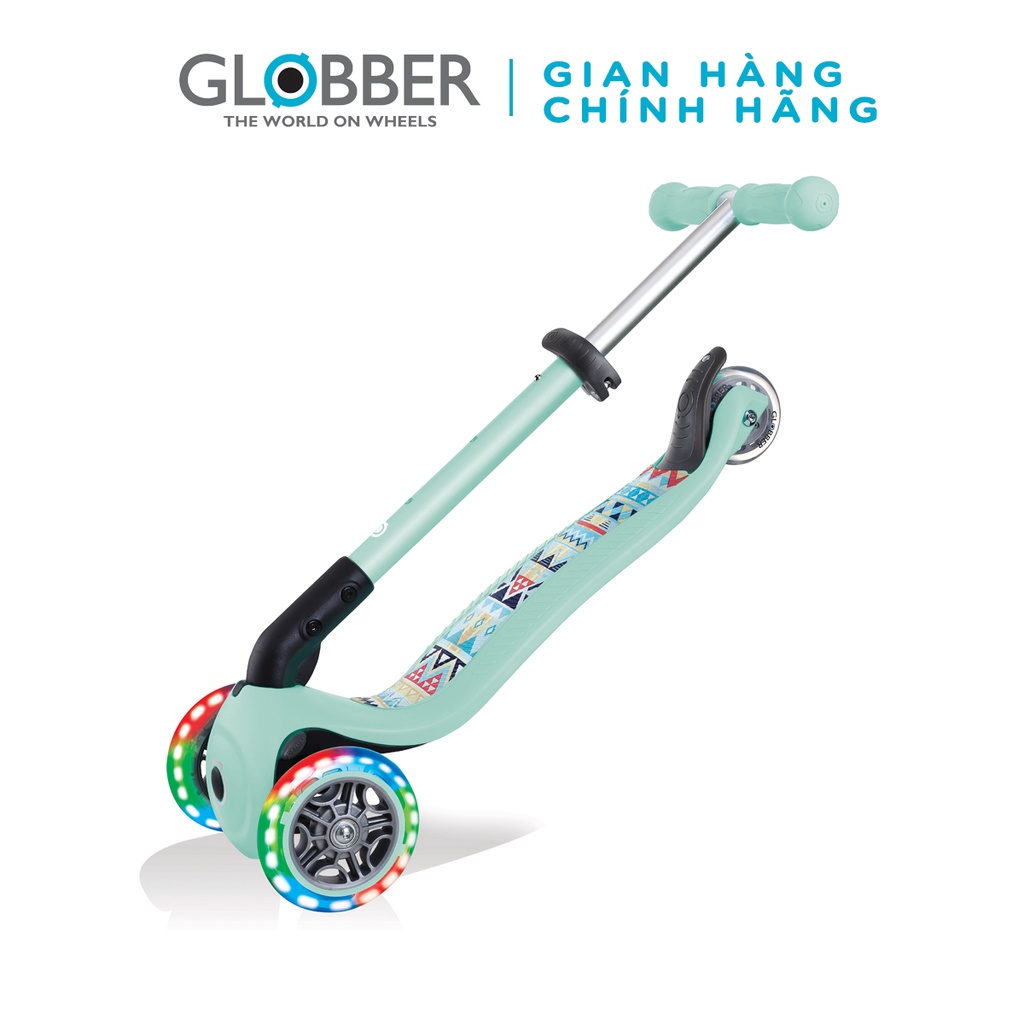 Xe trượt scooter 3 bánh gấp gọn có bánh xe phát sáng Globber Junior Fantasy từ 2-6 tuổi - Xanh Mint có họa tiết