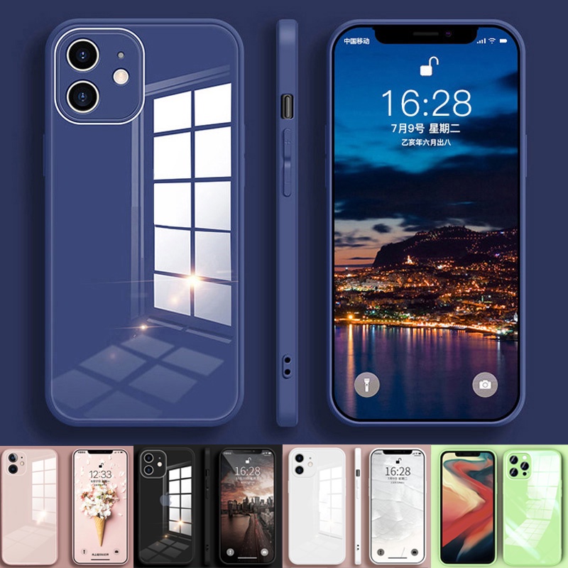 Ốp điện thoại kính cường lực cứng 9H chống sốc cho iPhone 13 Pro Max Mini 12 11 Pro Max