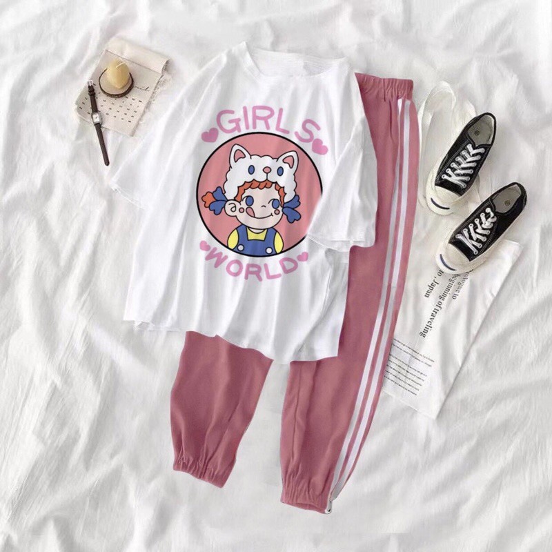 Sét áo em bé GIRL+quần bo gấu