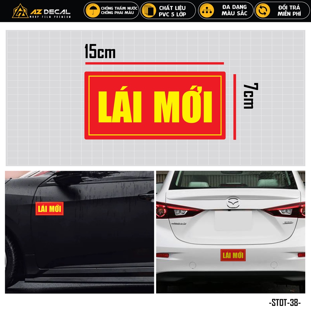 Sticker Dán Xe Ô Tô Lái Mới | STOT-38 | Tem Decal Dán Sườn Cản Sau Kính Lái Xe Hơi Oto Tải Xe Khách 4 Chỗ