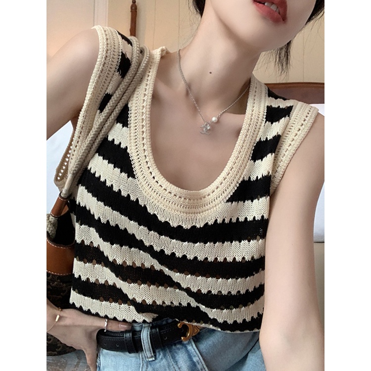 Áo Tanktop len mỏng Dệt Kim Dáng Rộng Kẻ Sọc Cá Tính Thời Trang Hàn Quốc Cho Nữ Kozoda AL2