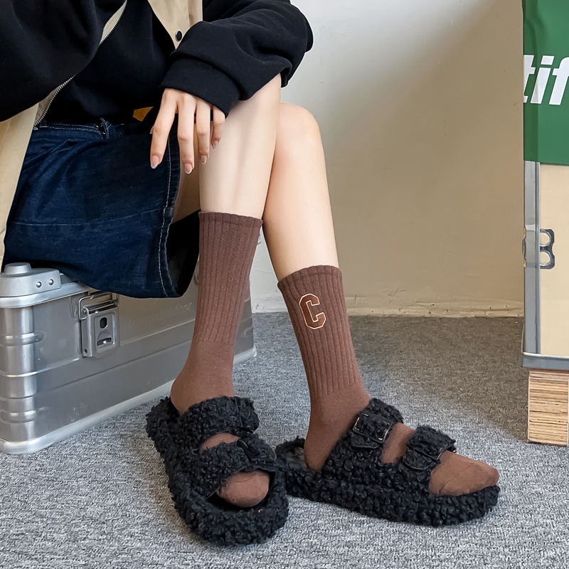 Đôi vớ WAFNHA D491 bằng cotton thoáng khí in họa tiết chữ độc đáo