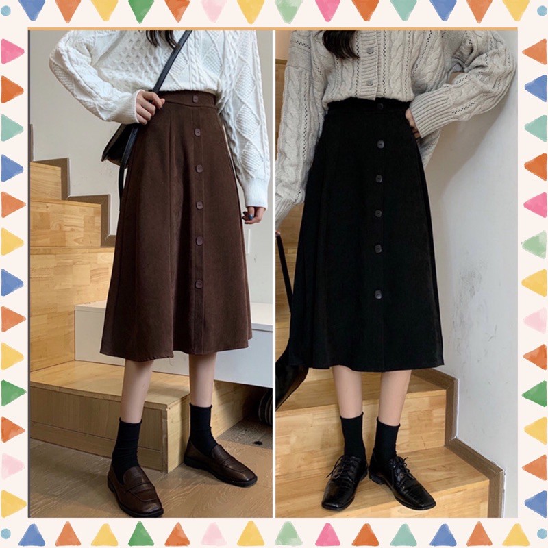  Chân váy xòe dáng dài có cúc, váy midi M804